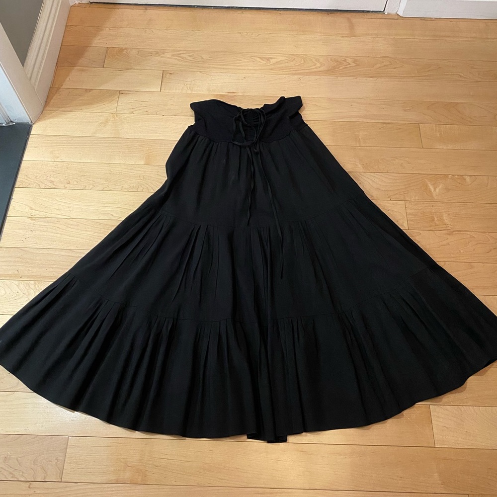 Theory Melcia black linen blend skirt/midi dress/halter